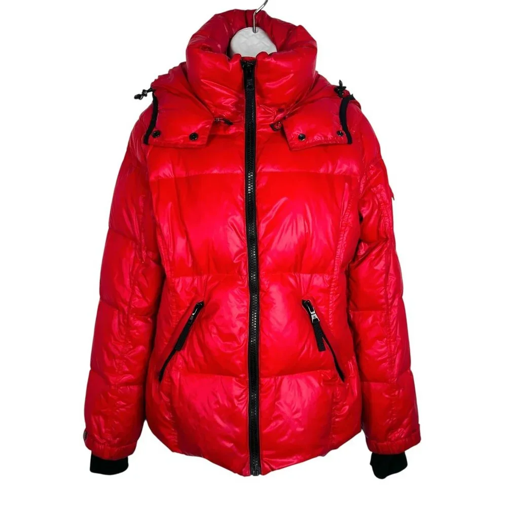 S13 NYC Quilted Down Puffer Coat Removable Hood Red Winter Ski Jacket Medium